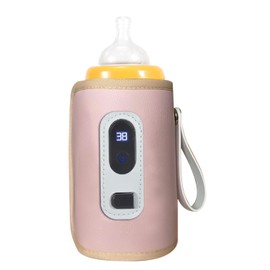 Calentador de Biberones USB con Pantalla LCD, Calentamiento Preciso, Temperatura Ajustable, Calentador de Biberones de Leche Portátil para Viajes, Coche, Avión (Rosa)