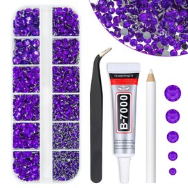qiipii Mystique Purple Crystal Resin Rhinestones w B7000 Jewelry Glue for Bedazzling Crafting Dark Purple Flatback Stones 2mm-6mm Diamonds Crystals Gems for Nails Face Makeup Tumbler Bottles Crafts
