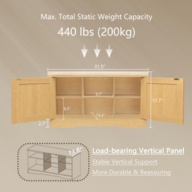 DINZI LVJ Shoe Bench, Entryway Storage Bench with Doors, Cushion, 2-Tier Shoe Rack with 6-Cubby, 31.5”L x 13.8”W Shoe Organizer Cabinet, Adjustable Shelf, Living Room, Bedroom, Natural