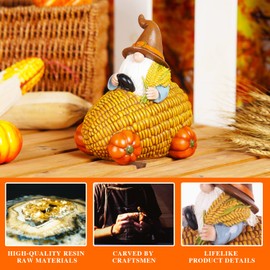 Corn Car Figurine,Pumpkin Garden Decor,Fall Pumpkin Gnome Decor Funny Statue Fall Ornaments Autumn Decor for Yard Lawn Patio,Corn Car