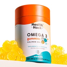 Gomitas de Omega 3 de Salmn sabor Pia  60 gomitas para 1 meses, con DHA  EPA, con Ingredientes Naturales, Sin Azcar, Ni Colorantes Artificiales...    