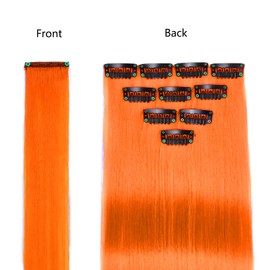 Luxiremi Bunte Haarsträhnen für Kinder 10 Stück 22 Zoll Lang Haarteil Orange Kunsthaar Farbiger Haarverlängerungs Clip Haarsträhnen zum Einklipsen