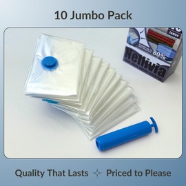 Nellivia 10 Jumbo Vacuum Storage Bags with Pump, Extra Large Compression Space Saver for Comforter, Duvet, Bedding, Blanket Storage, Vacuum Seal Bags for Clothing, Luggage Closet Organizer