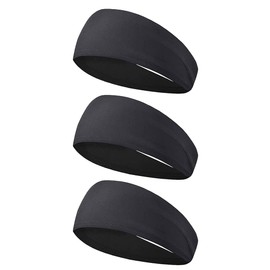 ISHR Hair Bands, Headbands, 3 Pieces, Antibacterial, Odor Resistant, Soft, Stylish, Hair Turban, Sweatband, Stretchy, Sweat Absorbent, Quick Drying, Unisex, Sports, Head Bandana (Black)