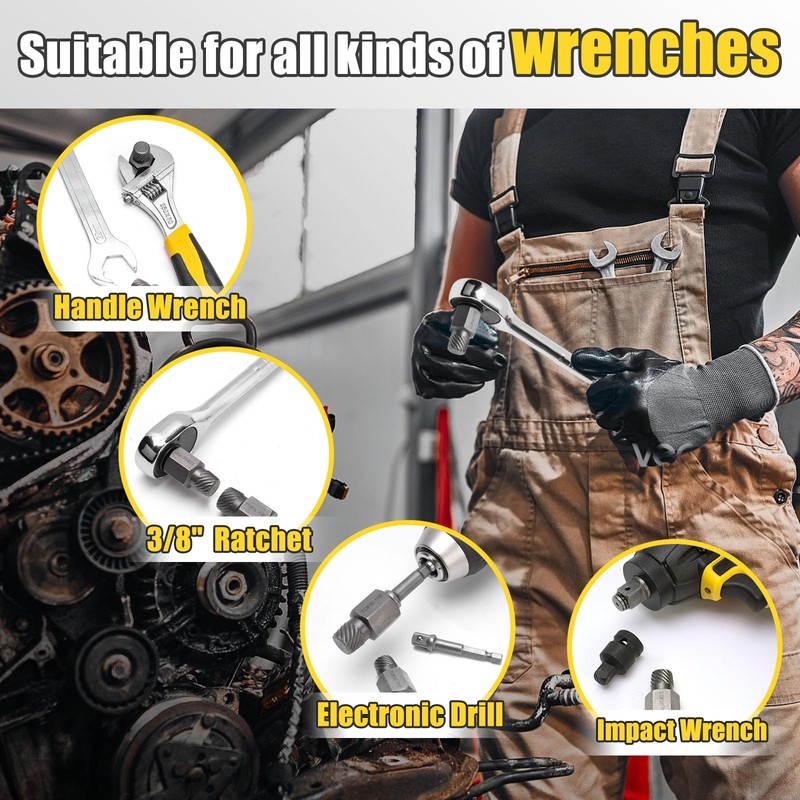 Topec Double Head Screw Extractor Set, Newest Version 3/8” Drive