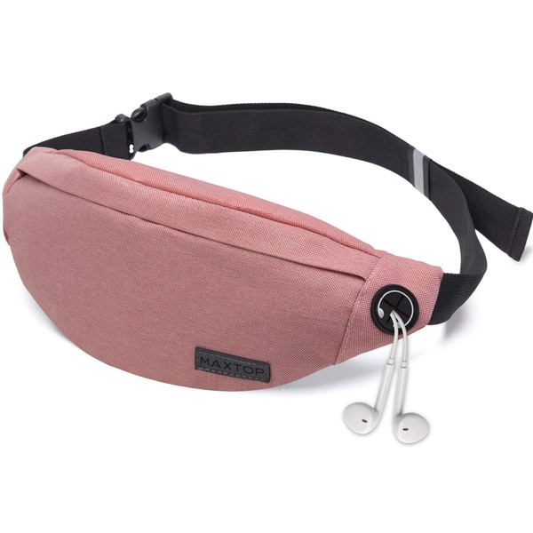 MAXTOP Pink Fanny Packs for Women Girls with Headphone Jack and 3-Zipper Pockets Adjustable Waist Pack Bag for Outdoors Workout Traveling Casual Running Hiking Festival