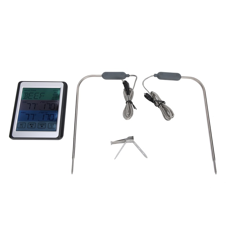 Digital Thermometer Dual Probe Meat Temperature Meter Tester Timer Alarm