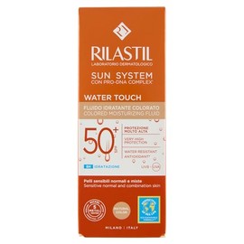 Rilastil Sun System Fotoprotector Water Touch SPF50+ Con Color, Protector Solar Facial Ligero de Base Acuosa, Resistente al Agua, con Ácido Hialurónic