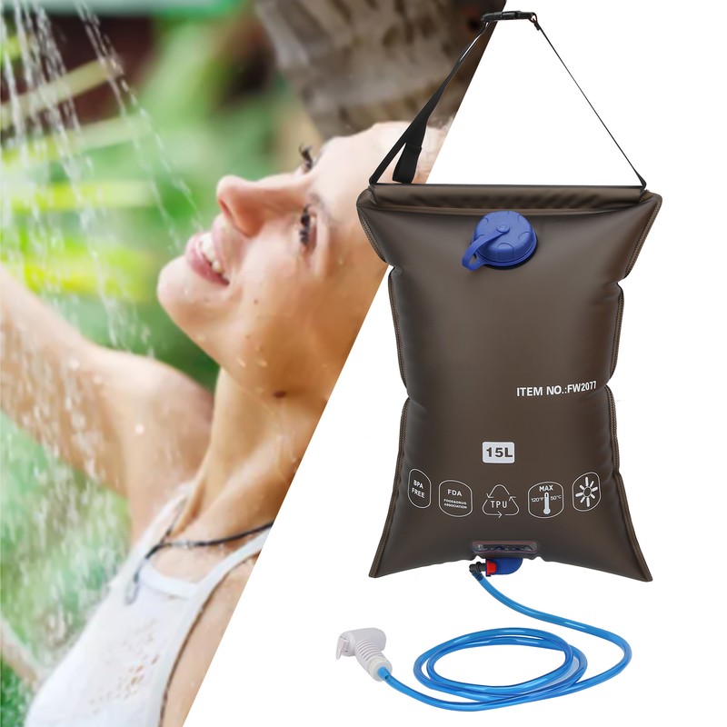 15L Outdoors Foldable Shower Bag with Shower Nozzle for Hiking