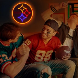 Football Team Neon Sign, Cool Dimmable Light Up Football Team Logo Hanging USB Powered for Wall Decor, Man Cave, Bedroom, Game Room Deco, Birthday Christmas Merch Gift for Boys Fans (Y-Steeler)