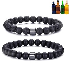 DIOWUS Glame Anti Alcohol Bracelet for Women Men, GM Mgnetc Bead Sobriety Bracelets Adjustable Hemys Hematite Reduce the Urge to Drink Cravings Relieve Anxiety Stress Jewelry Gift (2 types black)
