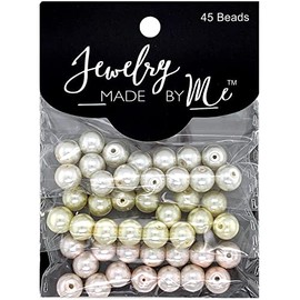 90 Pieces, Glass, Assorted Pearl Beads for Friendship Bracelet Making Kit | DIY Necklace & Jewelry Crafts | White, Ivory, & Pink