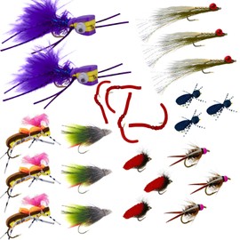 Thor Outdoor 24 Pc Fly Fishing Set for Panfish, Trout, and Bass - Hoppers, Poppers, and Droppers - Hook Sizes #6 to #14