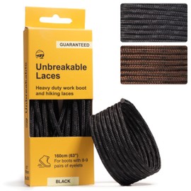 Adventure Andy Unbreakable Boot Laces Heavy Duty - Work boot laces that stay tied. Hiking boot laces that won't break. Tougher than Kevlar boot laces. Shoe laces for boots (Black, 63" (160cm))