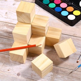 Wooden Blocks, 12 Pieces 5 Cm Wooden Square Blocks, Wooden Cubes, Wooden Cube Blocks, Puzzle Making, Crafts and DIY Projects