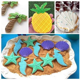 Beach Themed Cookie Cutter Set - Set of 6 - Palm Tree, Starfish, Seashell, Seahorse, Sailboat and Pineapple - in Durable Stainless Steel