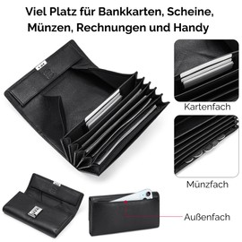 FOMAX Waiter Wallet Made of High-Quality Nappa Leather - Large Waiter's Wallet, RFID Protection, Professional Gastro Taxi Wallet, Black, black, Classic