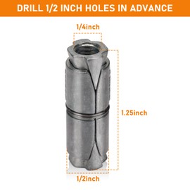 24-Pack Sieqioor 1/4" x 1-1/4" Outer Diameter 1/2 Double Expansion Shield Anchors – Zinc Plated Double Expansion Shield Anchors for Concrete, Brick & Block, Heavy-Duty Inside Screw Anchors