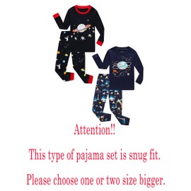 Family Feeling 4 Piece Boys Space Pajamas Long sleeve 100% Cotton Toddler Kid Pjs 8