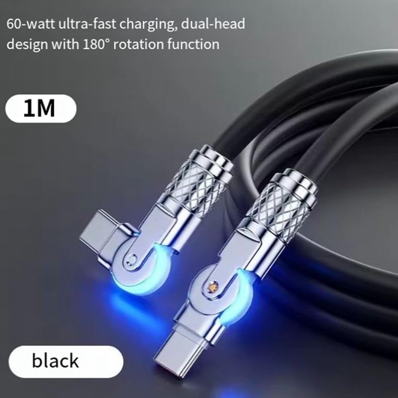 Aswalling 180° Swivel Double Elbow Mech Data Cable Type-C to