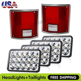 autobots- 6PCS For 1981-1986 GMC C1500 2500 3500 Suburban 4X6" LED Headlights+Tai