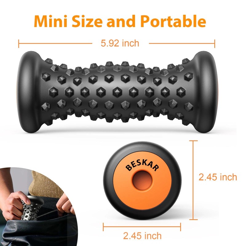 BESKAR Foot Massager Roller for Plantar Fasciitis Relief, Portable, Deep