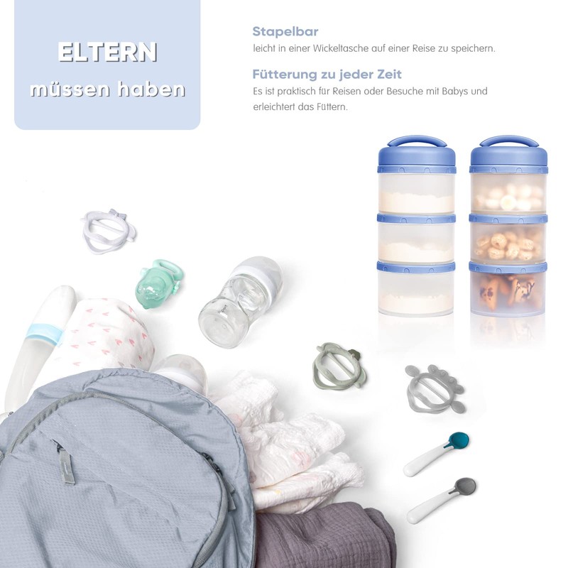 Termichy Milchpulver Portionierer Baby Stapelbar Milchpulver Aufbewahrungsbox 2 Stück (Blau)