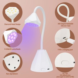 Lámpara LED UV recargable de 27 W, mini luz UV para uñas de gel, lámpara de curado sin cables, con 2 temporizadores, secador de uñas de cuello de cisne giratorio de 360 °, lámpara portátil USB para manicura de arte de uñas