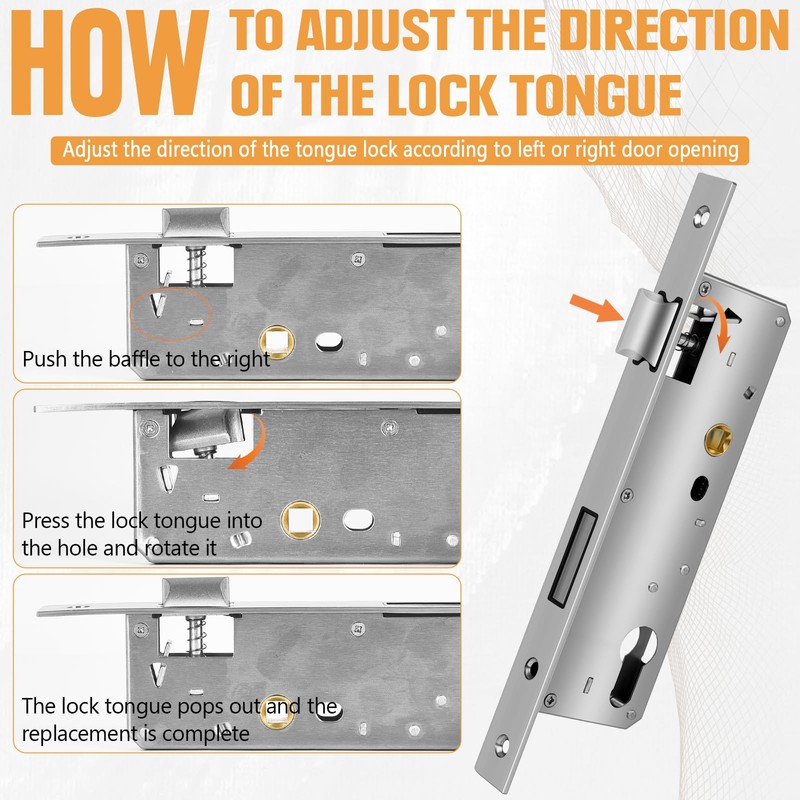 Stainless Steel Mortice Sash Lock, 92MM Center Door 40MM Backset