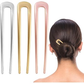 3 Pcs U-Shaped Metal Hair Pins and Forks for Women - 3.9 Inch Hair Sticks for Buns, Twists, Updos, Knots, and Wedding Hairstyles