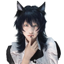 Sofeiyan Men's Wig, Layered Like a Christmas Tree, Design, Men's Clothing, Black, Wolf, Mallet Wolf, Long, Handsome Natural, Small Face, Harajuku, Imechen Cosplay, Full Wig, Blue, Cosplay Wig, Unisex,
