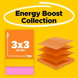 Post-it - Notas súper adhesivas, 3 x 3 pulgadas, 18 almohadillas para orejas, 2 unidades The Sticking Power, colección Energy Boost, colores brillantes, reciclables (R330-18SSAUCP)