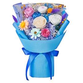 Polylove Flowers Bouquet Flowers Fresh Bouquet Flowers for Delivery Prime Roses Gift for Her Valentine’s Day Mothers Day Graduation Birthday Christmas (Pink Champagne White Roses, Blue Paper)
