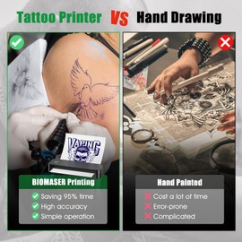 BIOMASER Wireless Tattoo Stencil Printer- Bluetooth Tattoo Transfer Stencil Machine for Tattooing Thermal Printer Copier with 20pcs Transfer Paper Compatible with Smartphone&PC Tattoo Supplies