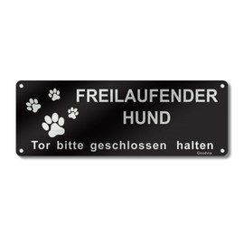 Goodvia Vorsicht Freilaufender Hund Sign, Gate Bitte Geschlossen halten, 25 x 9 cm, Aluminium, Vintage, Black