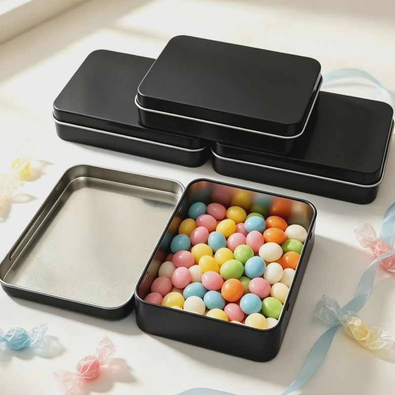 Goodma 24 Pieces Rectangular Metal Hinged Tins, Black, 4.5 x