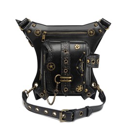 Valentoria Steampunk Waist Bag Fanny Pack Thigh Holster Purse Gothic Leather Shoulder Crossbody Hiking Chain Messenger Bag (Gear)