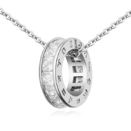 Crystalline Azuria Women Girls 18ct White Gold Plated White Zirconia Crystals Circle Pendant Necklace 17.7 inches