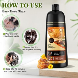 Black Hair Dye Shampoo 3 in 1 for Women & Men 100% Gray Hair Coverage - Herbal Ingredients Natural Plant Hair Color - Hair Dye in Minutes 17.6 Fl Oz