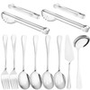 12 Pcs Silver Serving Utensils Set - Stainless Steel Large
