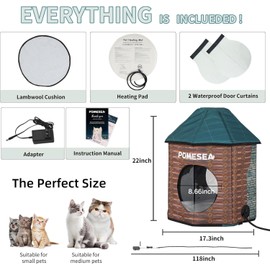 Pomesea Large Heated Cat House Waterproof Outdoor Cat Shelter - Log Cabin