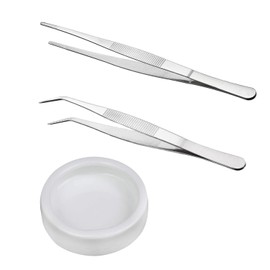 HAICN 3Pcs Reptile Bowl with Stainless Steel Tweezers Ceramic Bowl Extra Long Tweezers Set Reptile Feeder Premium Aquarium Tools for Tortoise Lizard