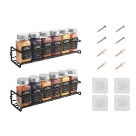 LXUDN Rocneuna 2-Piece Set Spice Rack Wall No Drilling 29 x 8 x 6 cm Black Spice Rack Hanging No Drilling Spice Rack Cabinet Door Metal Spice Racks as Kitchen Cabinet Organiser Kitchen Shelf Wall