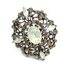 Antique Gold Tone Geometric Foliate Filigree Art Deco Blue Oval