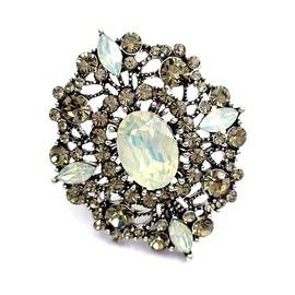 Antique Gold Tone Geometric Foliate Filigree Art Deco Blue Oval Shaped Brooch (Blue) (White)