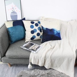 OYIMUA Set of 4 Decorative Cushion Covers 18x18 Navy Blue and Cream Abstract Art Deco Throw Pillow Covers 45 x 45cm Square Pillowcases for Outdoor Patio Garden Living Room Sofa Farmhouse Decor