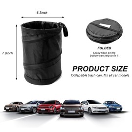 JUSTTOP Car Trash Can, Collapsible Pop-up Auto Garbage Bag with Elastic Hanging Band, Portable Waterproof Rubbish Bin Fits Most Cars Trucks SUVs, Universal Car Accessories