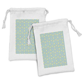 Ambesonne Night Fabric Pouch Set of 2, Pattern of Theme Cartoon Moon and Stars Sleep Time Illustration, Small Drawstring Bag for Toiletries Masks and Favors, 9" x 6", Seafoam Pastel Yellow