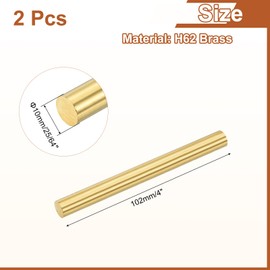 sourcing map 2 Pcs Brass Solid Round Rod, 10mm x 102mm H62 Brass Lathe Bar Stock Brass Rod