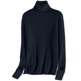 SANGTREE Women's Cable Kint Turtleneck Long Sleeves Lightweight Pullover Sweater, Cable Navy Blue, Medium